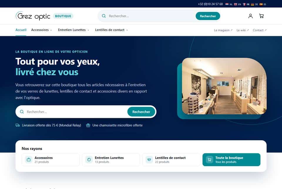 Page d’accueil de la nouvelle boutique en ligne de Grez Optic