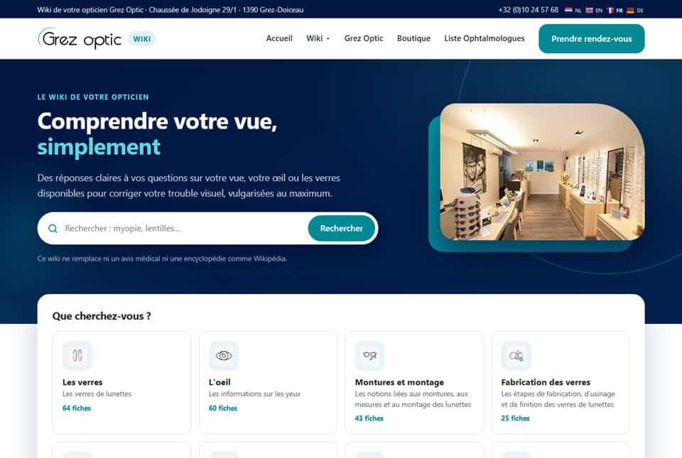 Page d’accueil du nouveau wiki de Grez Optic : comprendre votre vue, simplement